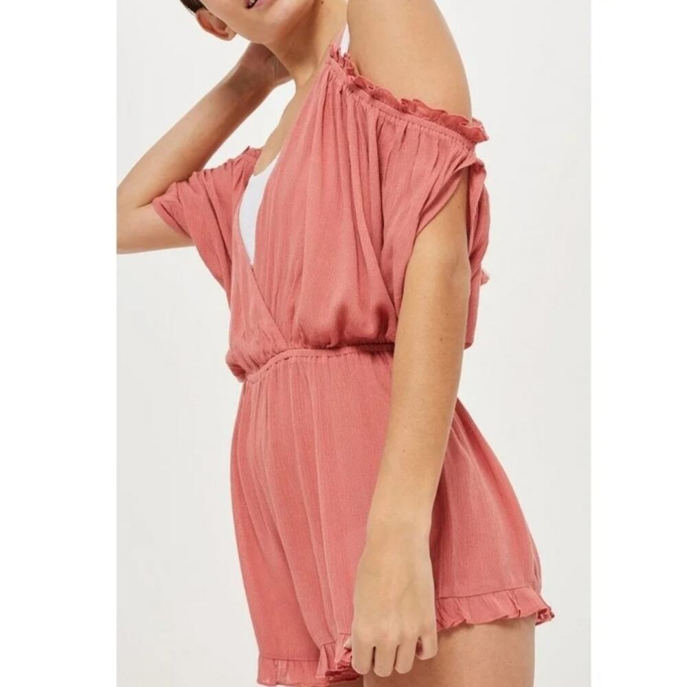 Topshop cold shoulder ruffle surplice short romper